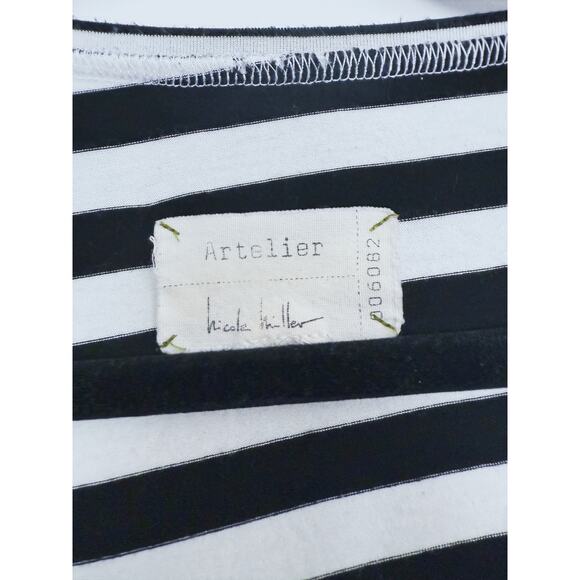 Artelier Nicole Miller Striped Ruffle Jersey Dress Small Minimalist Casual Fall - Picture 4 of 7